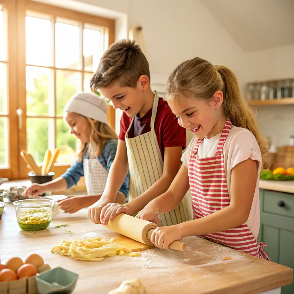 Kids making pasta