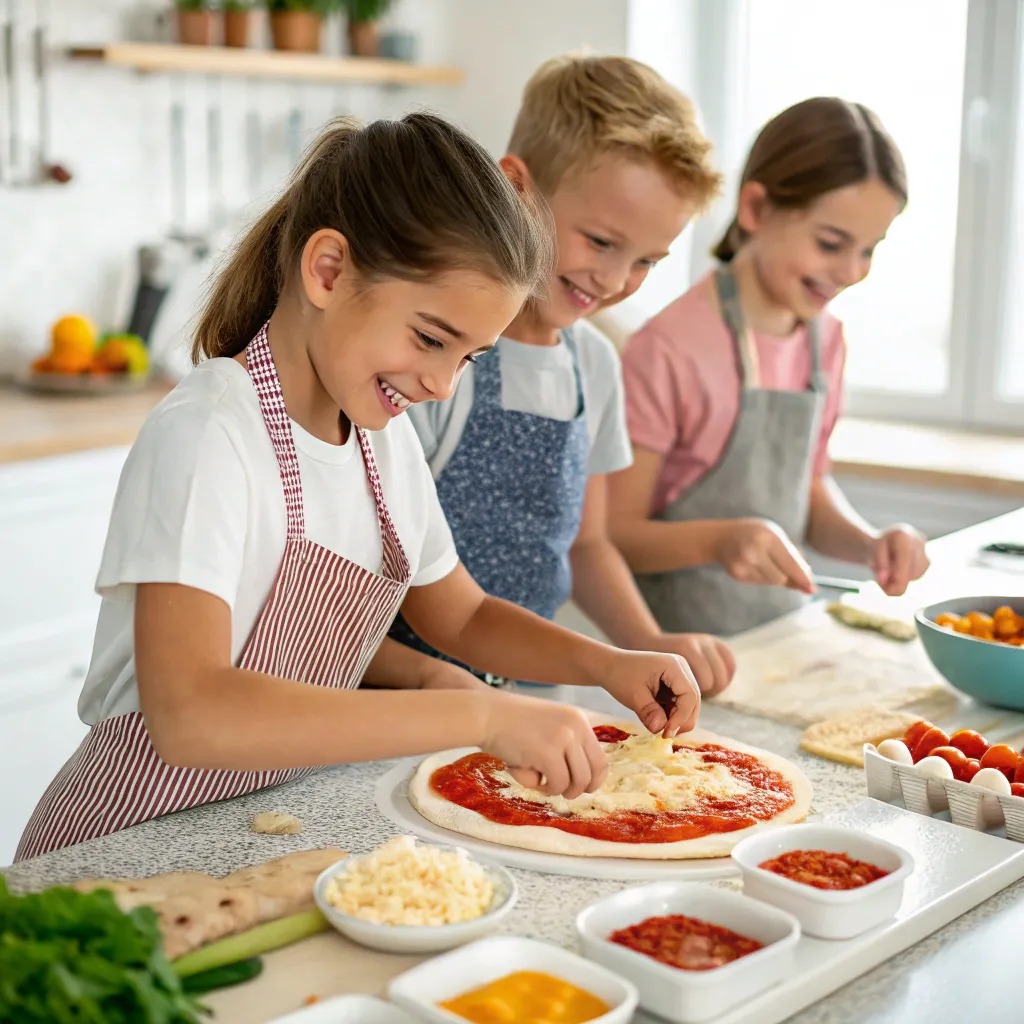 Children making pizza